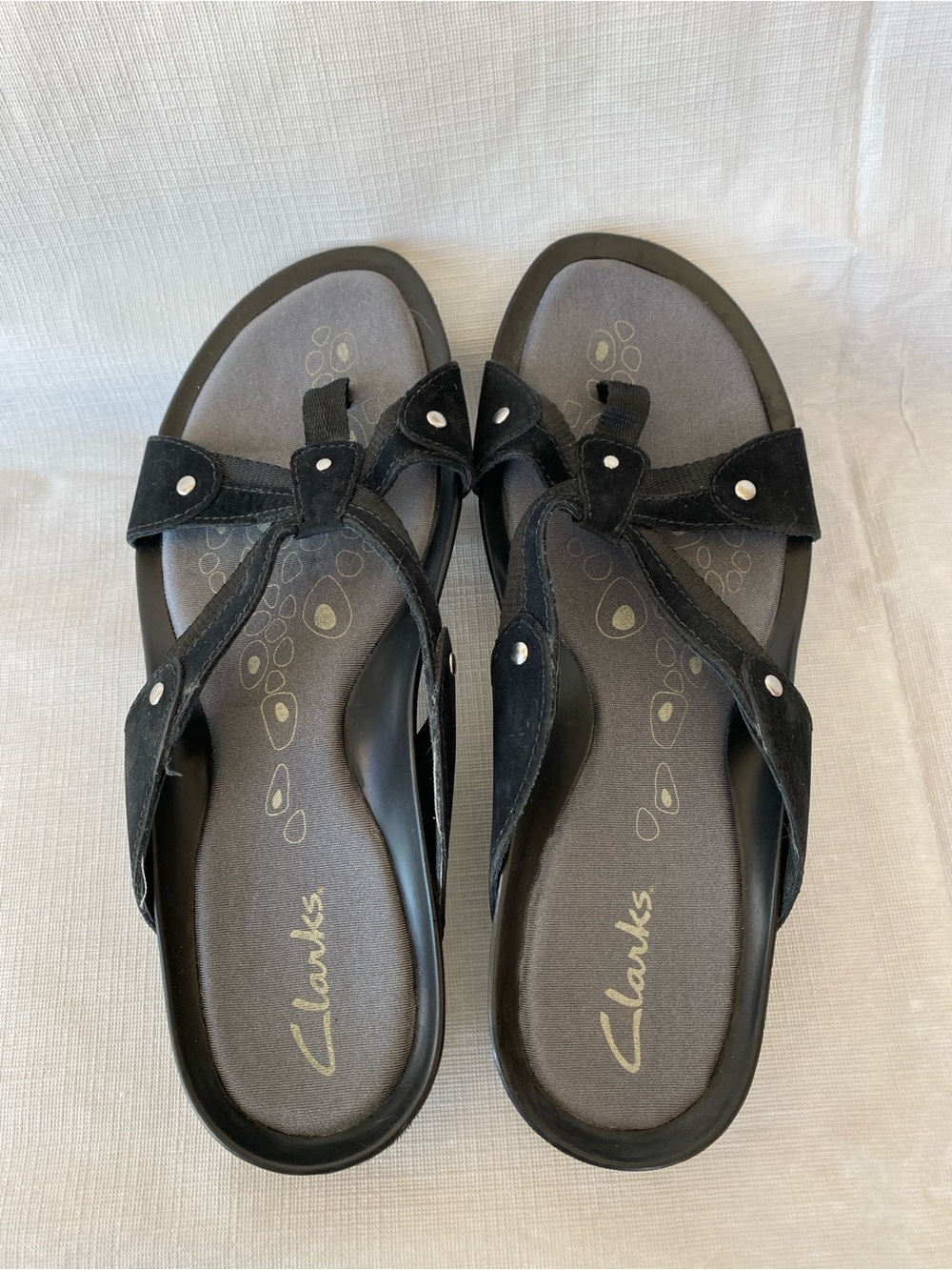 Clarks Black Suede Sandals, Size 7.5